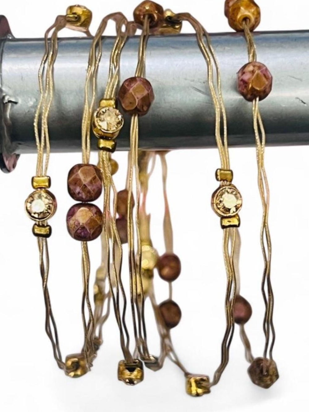 Seasonal Whispers Set of 6 Gold Tone Wire and Crystal Bangle Bracelets - 7.5"